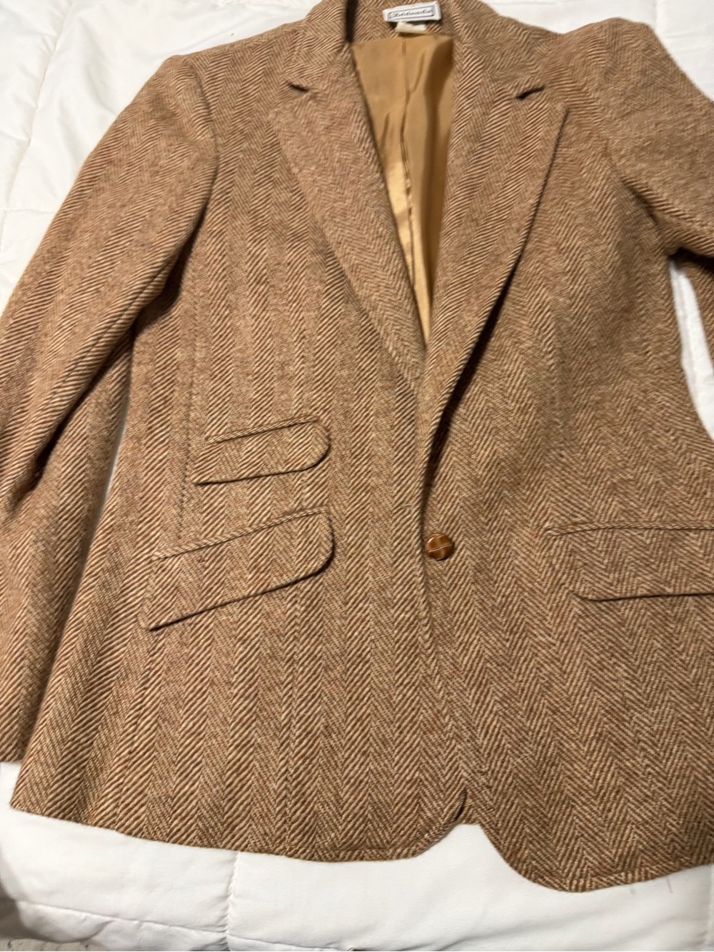 Women’s brown Herringbone 100% Wool Blazer - Picture 8 of 13